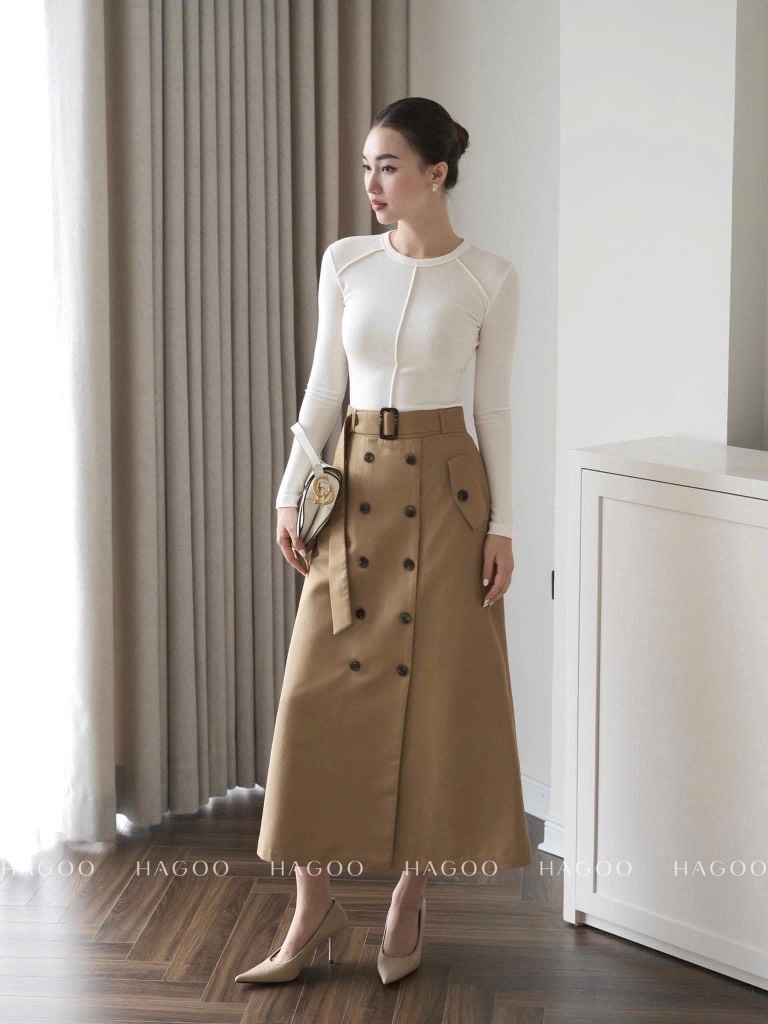 SET CHÂN VÁY MIDI ĐAI ÁO CT THIẾT KẾ NỮ SẴN(Xả 99k)