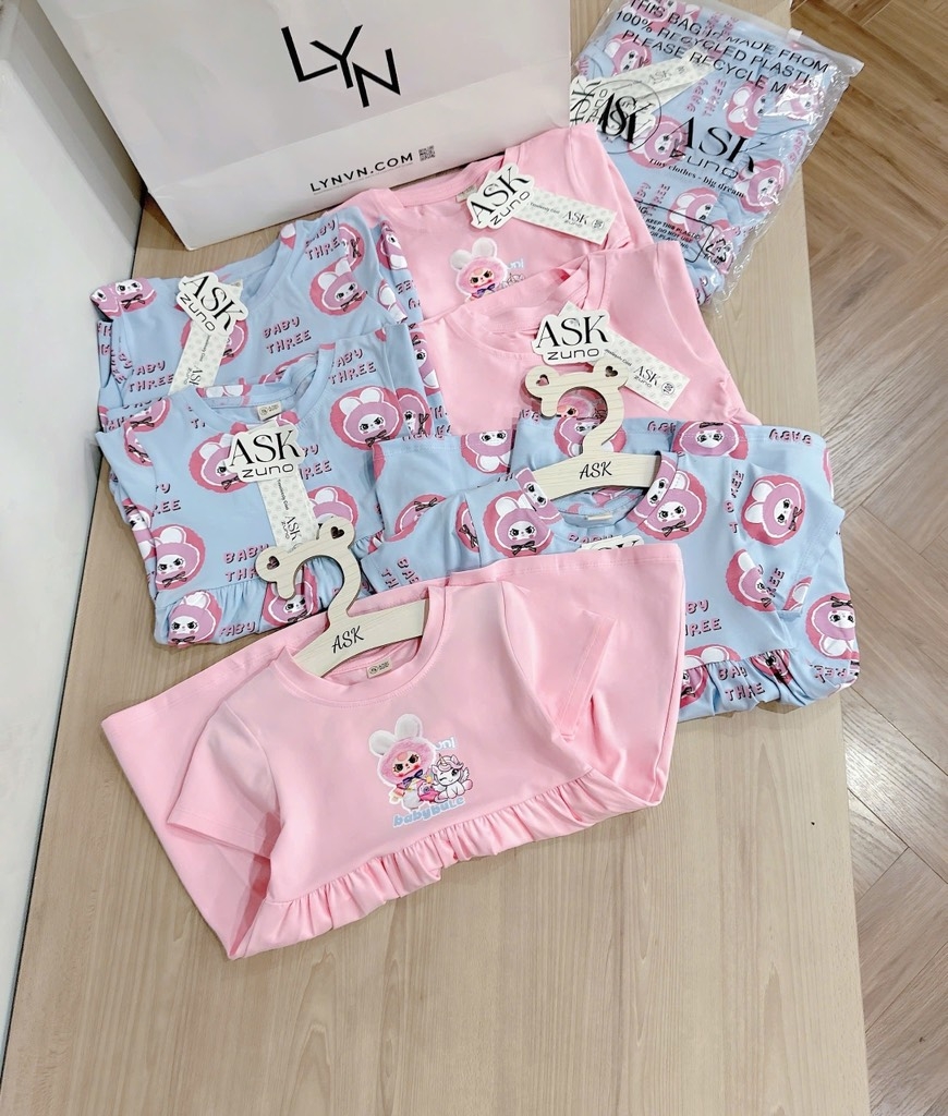 SET 2 VÁY BABYTHREE HỒNG XANH BÉ GÁI