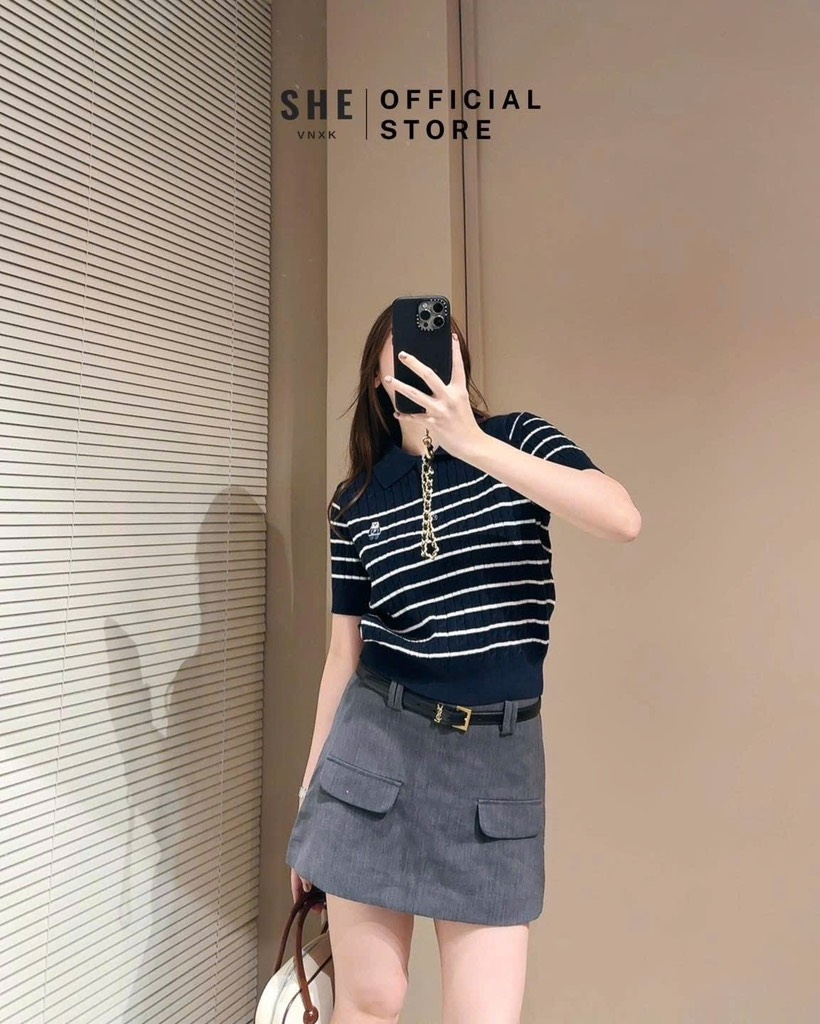 ÁO LEN KẺ THÊU GẤU CỘC TAY NỮ SẴN (SALE 95k)