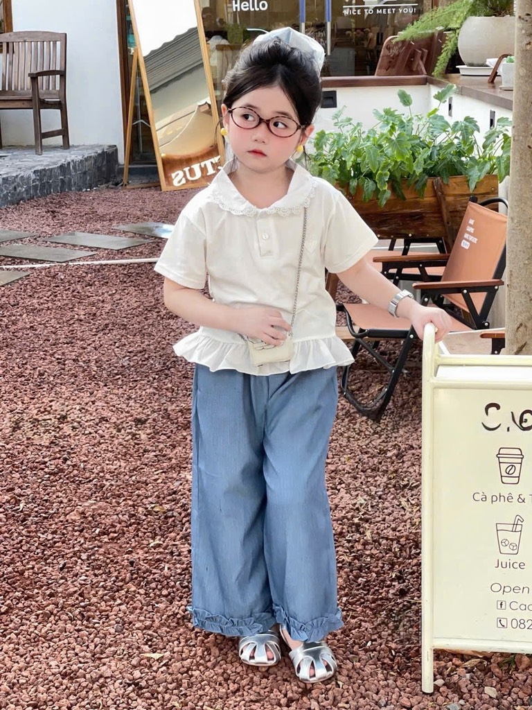 SET ÁO COTTON PHỐI QUẦN GIẤY BÉ GÁI NHỠ
