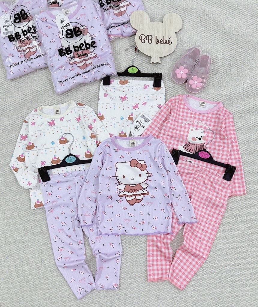 SET 3 BỘ DÀI KITTY TĂM KẺ HỒNG TÍM BÉ GÁI