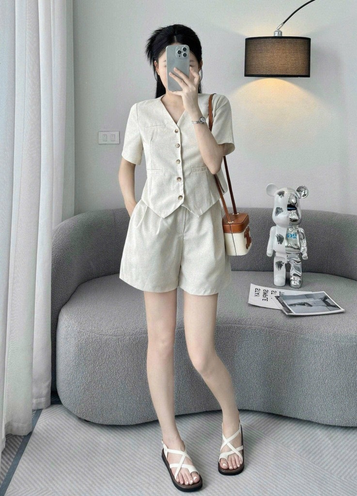 SÉT BỘ LINEN CỘC QUẦN BÁN CHUN CÀI SAU HÀNG THIẾT KẾ NỮ