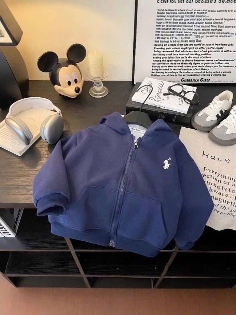 ÁO KHOÁC NỈ MŨ DÀI HOODY HAI DA BÉ TRAI