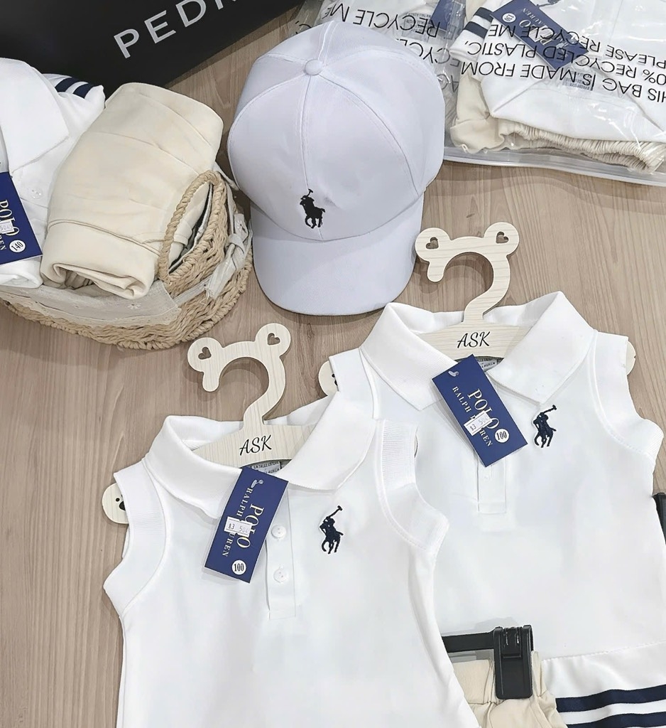SET POLO THÊU NGỰA KÈM MŨ BÉ GÁI( xả 59k)