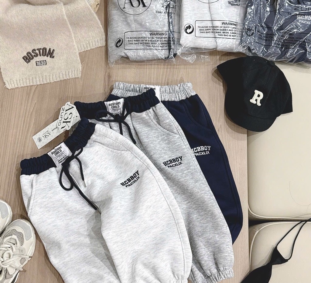 SET 3 QUẦN DÀI NỈ 2 DA TONE TRẮNG XÁM THAN BÉ TRAI