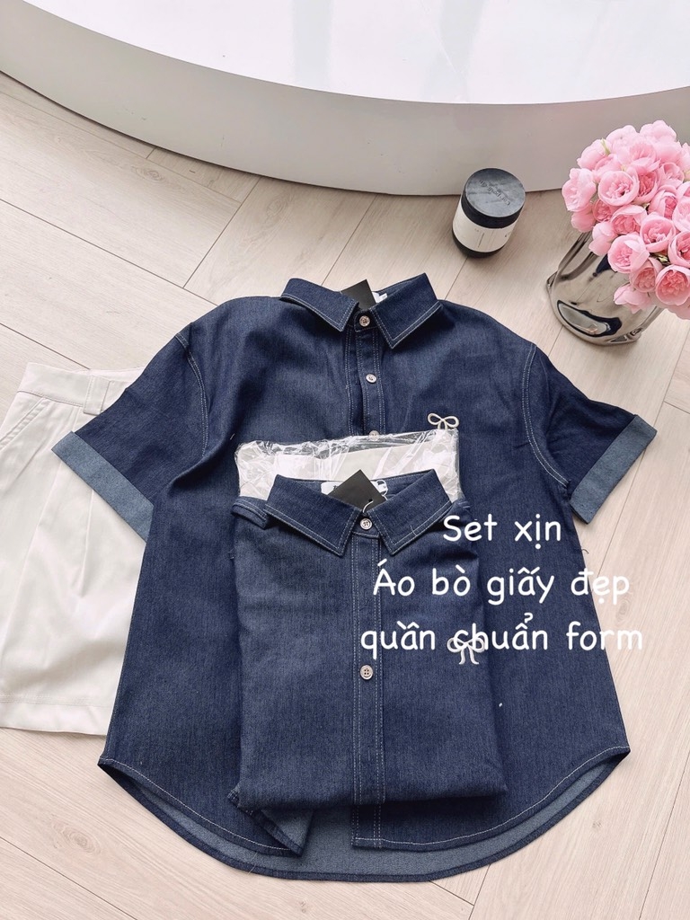 SET ÁO DENIM PHỐI SHORT TRẮNG NỮ