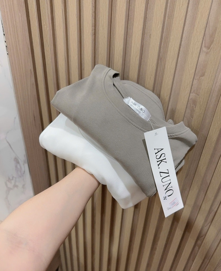 SET ÁO THUN ZIP 2 MÀU RÊU TRẮNG NỮ THU ĐÔNG