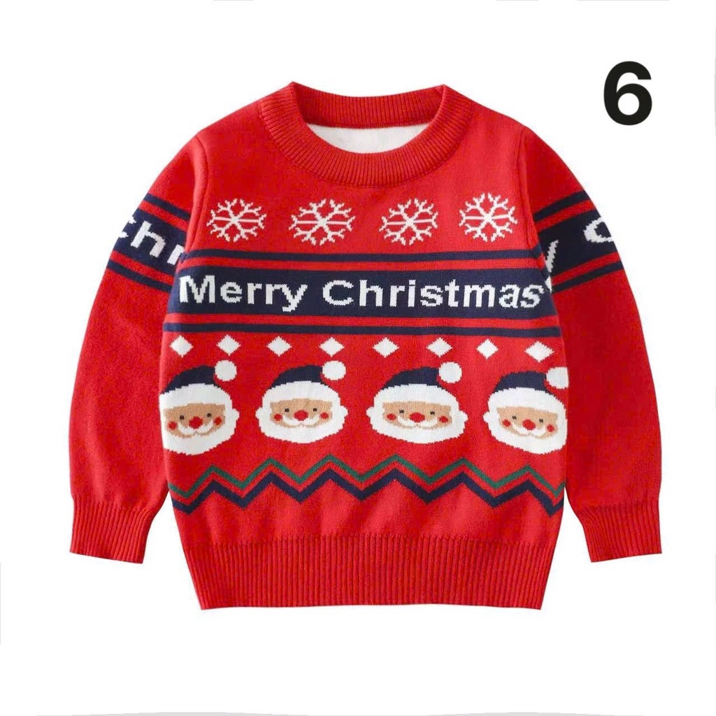 ÁO LEN ĐỎ NOEL DÀI TAY 2 LỚP MỀM MỊN BÉ TRAI BÉ GÁI