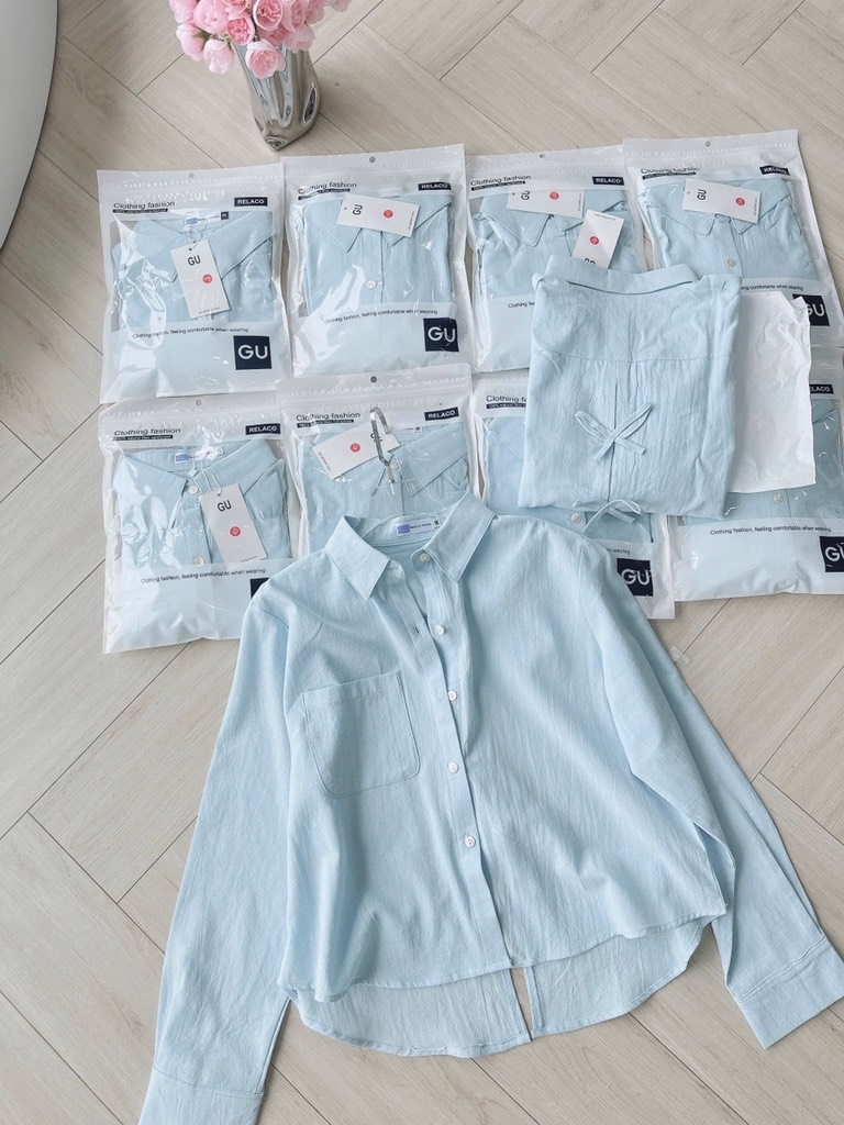 ÁO SƠ MI GU ĐÍNH NƠ SAU NỮ SẴN