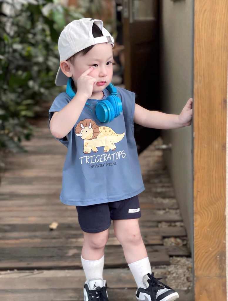 SET 3 ÁO PHÔNG ĐEN TRẮNG XANH KHỦNG LONG BÉ TRAI