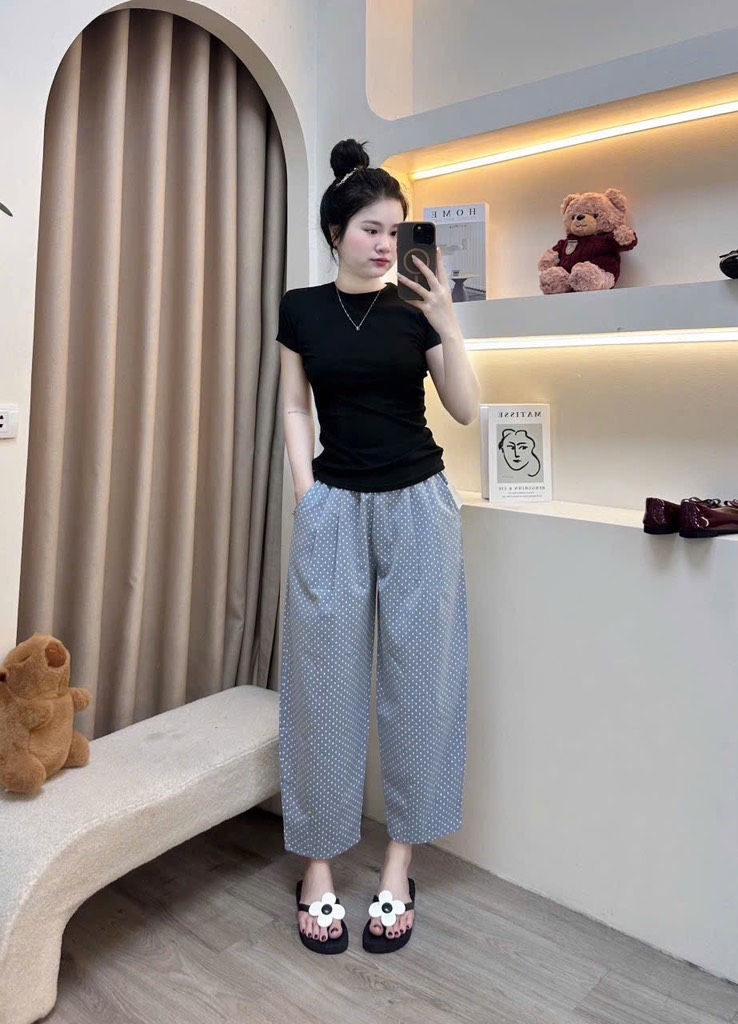 QUẦN BAGGY CHẤM BI NỮ 2 MÀU SẴN (SALE 76k)