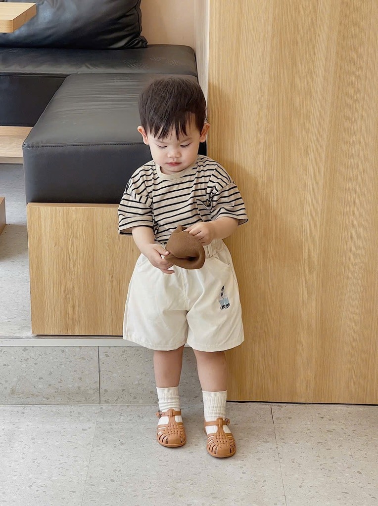 SET 3 QUẦN ĐÙI KAKI THÊU GẤU ĐEN TRẮNG NÂU BÉ TRAI SẴN(XẢ 89k)