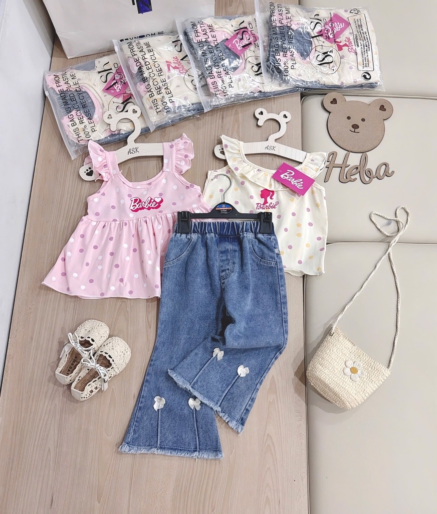 SET DÀI 3 CHI TIẾT BARBIE QUẦN JIEAN NƠ BÉ GÁI