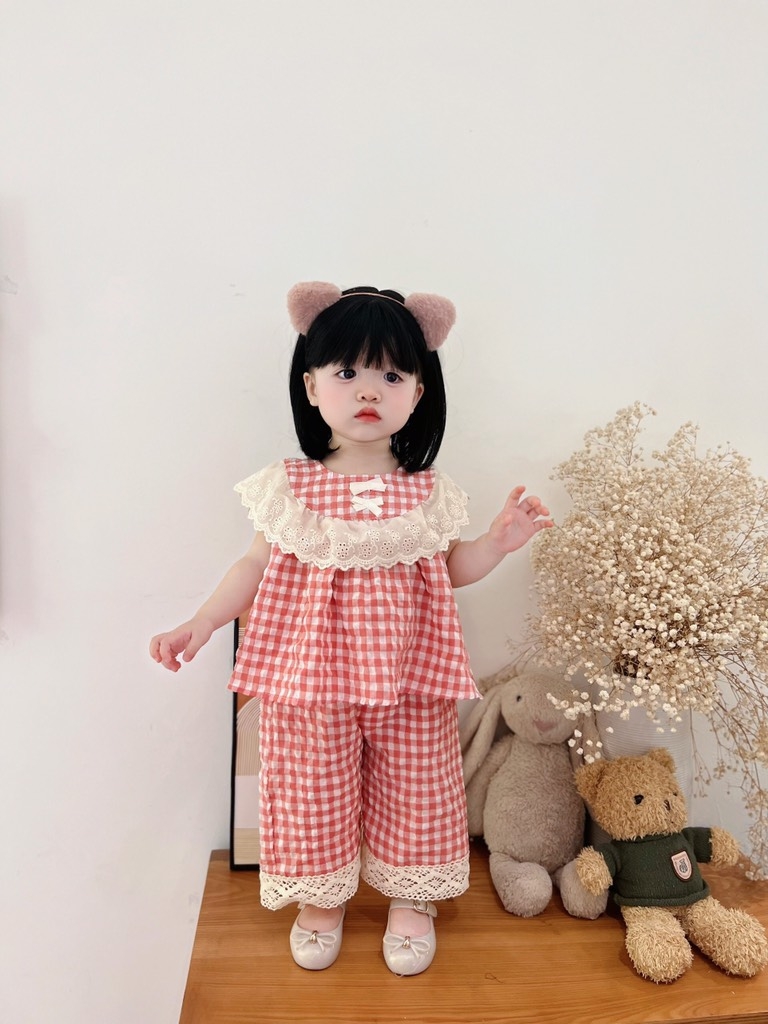 SET KẺ PHỐI REN ĐÍNH NƠ BÉ GÁI