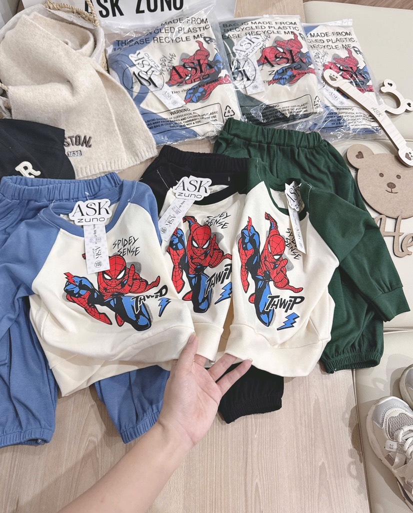 BỘ ZIP DÀI NHỆN SPIDER - MAN QUẦN TÚI HỘP BÉ TRAI