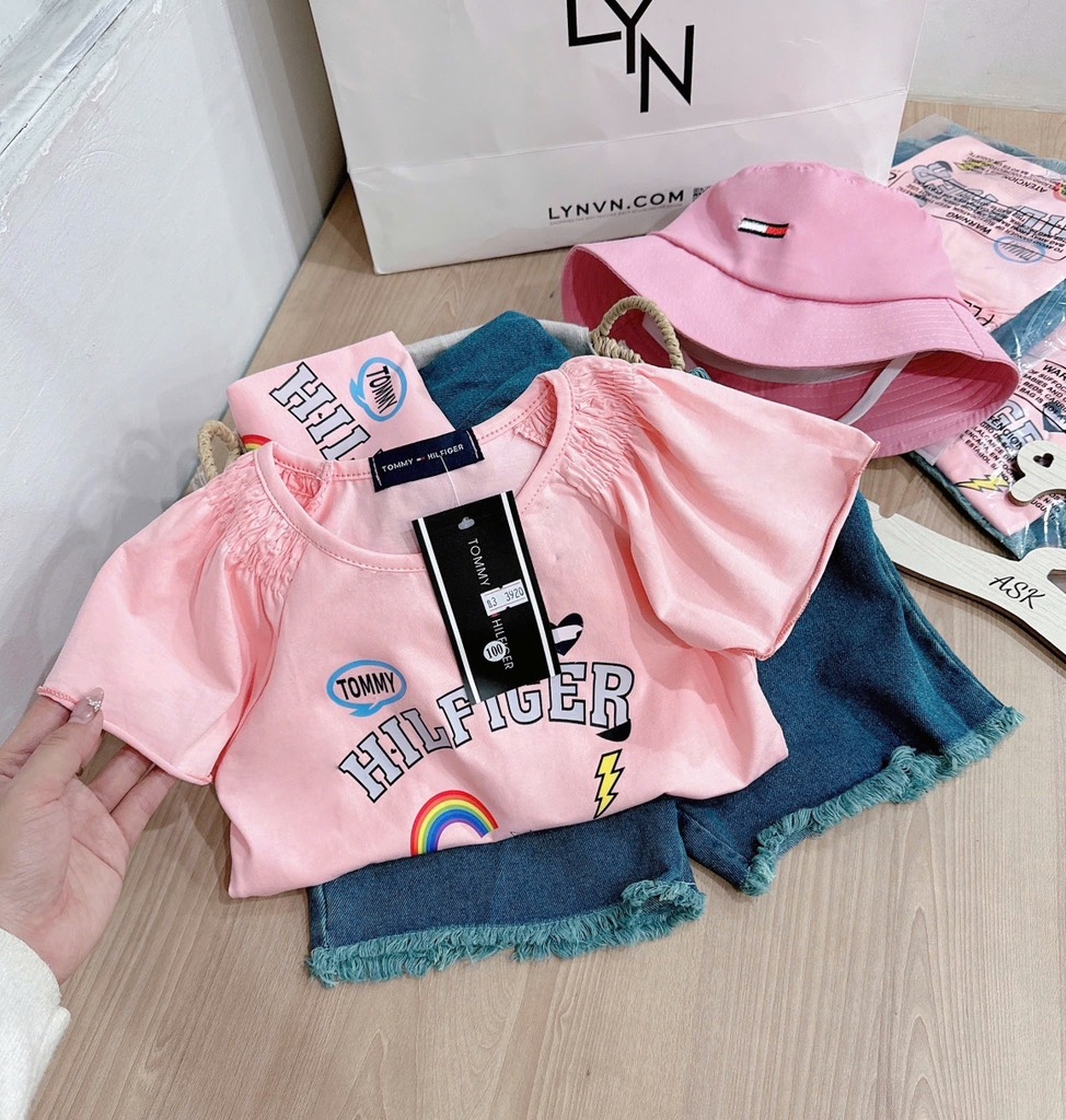 SET ÁO HỒNG QUẦN JEAN RÁCH BÉ GÁI SẴN( xả  89k)