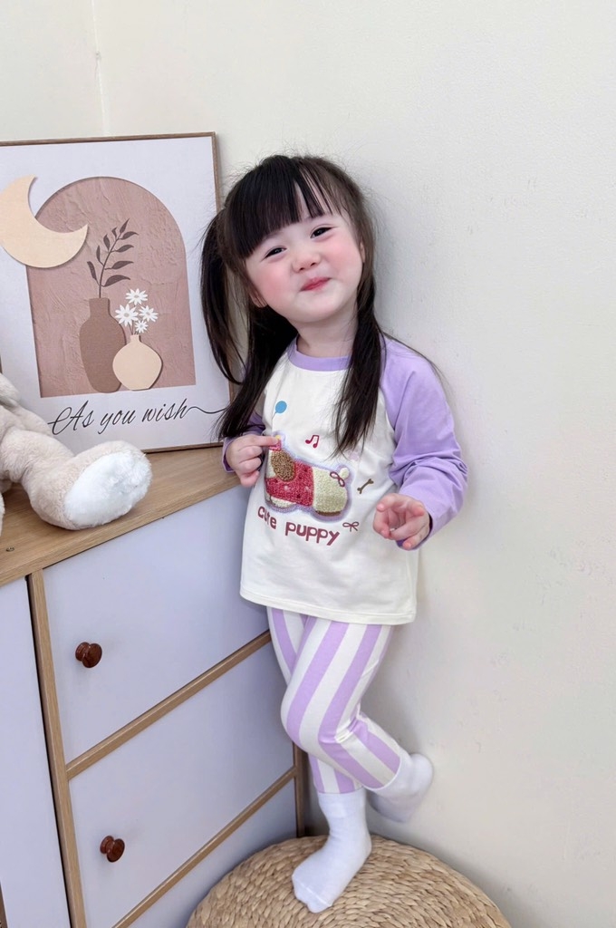 SET 2 BỘ DÀI QUẦN SỌC GẤU BEAR PUPPY BÉ GÁI SẴN