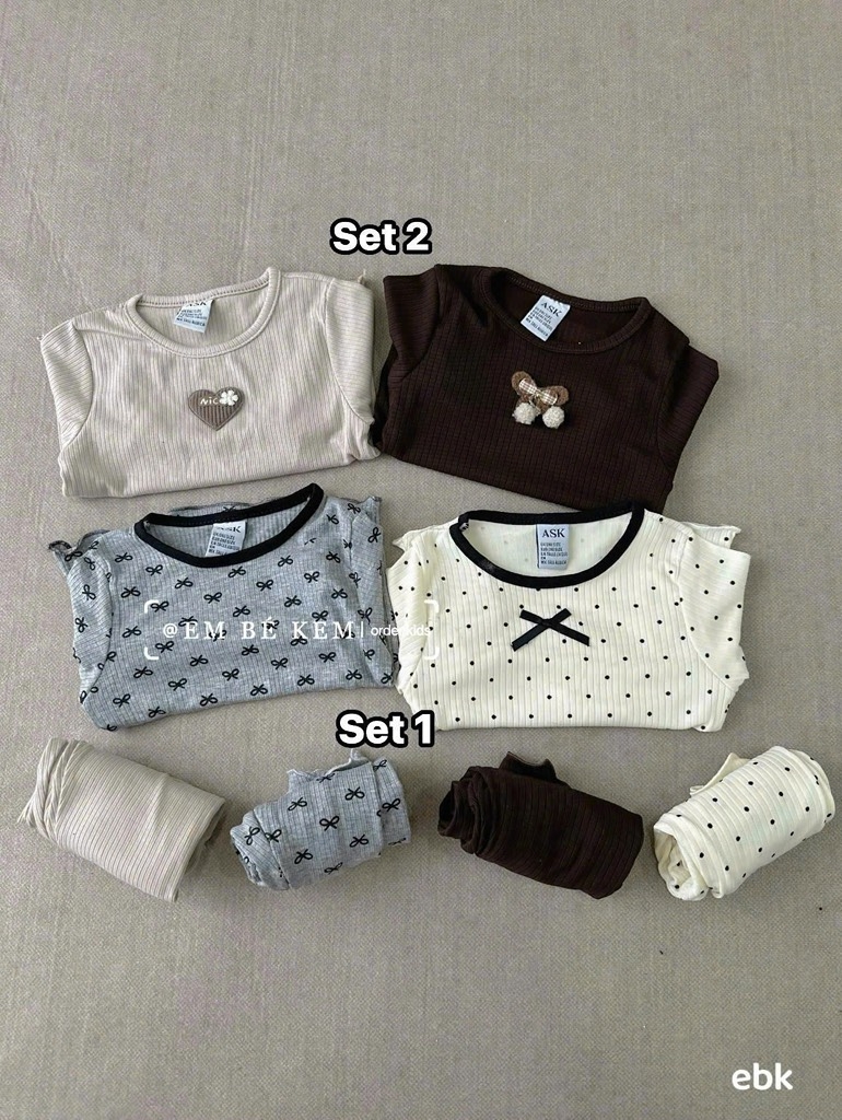 SET 2 BỘ DÀI XÁM KEM - NÂU BE BÉ GÁI