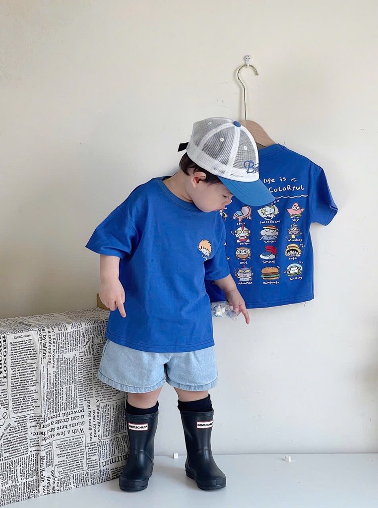 SET 2 ÁO PHÔNG COTTON TRẮNG XANH BÉ TRAI SẴN