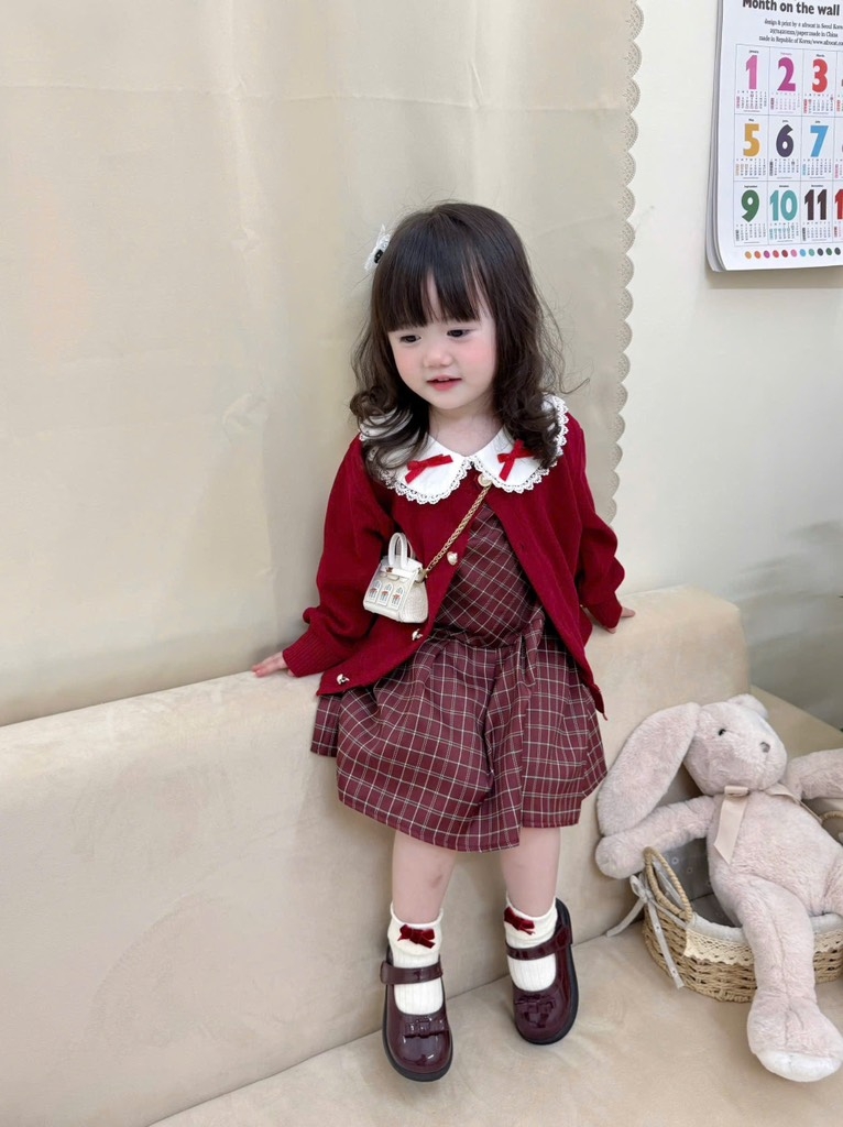 SET VÁY CARDIGAN ĐỎ TIỂU THƯ DÀI BÉ GÁI