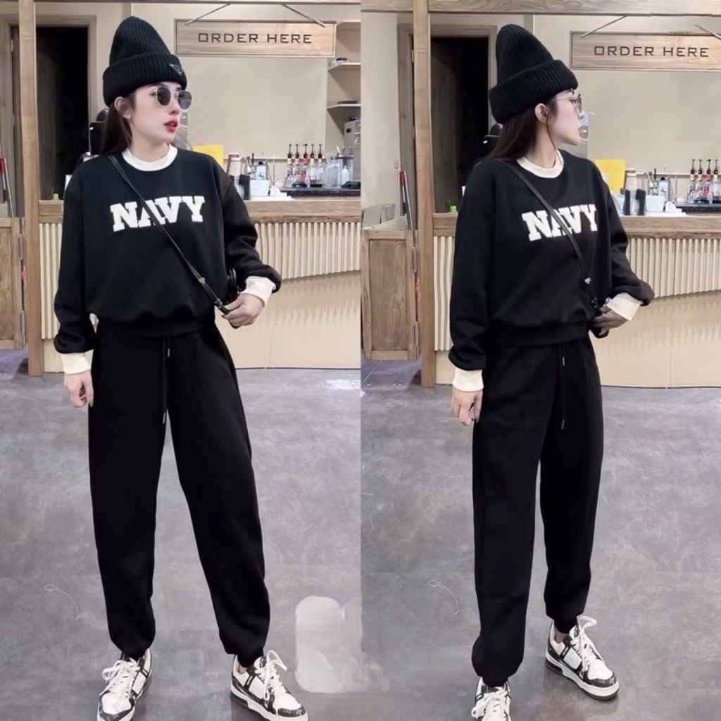 SET NỈ LÓT LÔNG NAVY PHỐI LEN HÀNG QC NỮ THU ĐÔNG SẴN (SALE 199k)