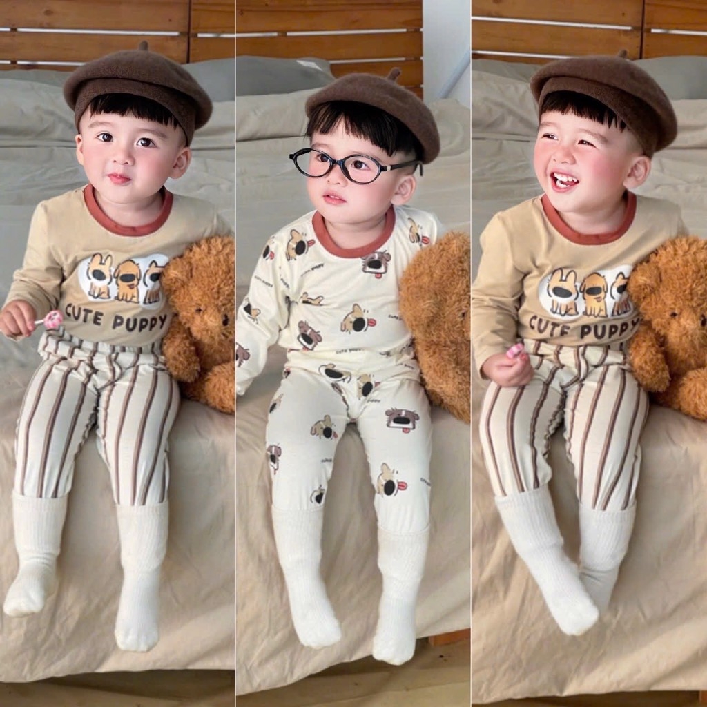SET 2 BỘ DÀI COTTON CUTE PUPPY SIÊU CƯNG BÉ TRAI