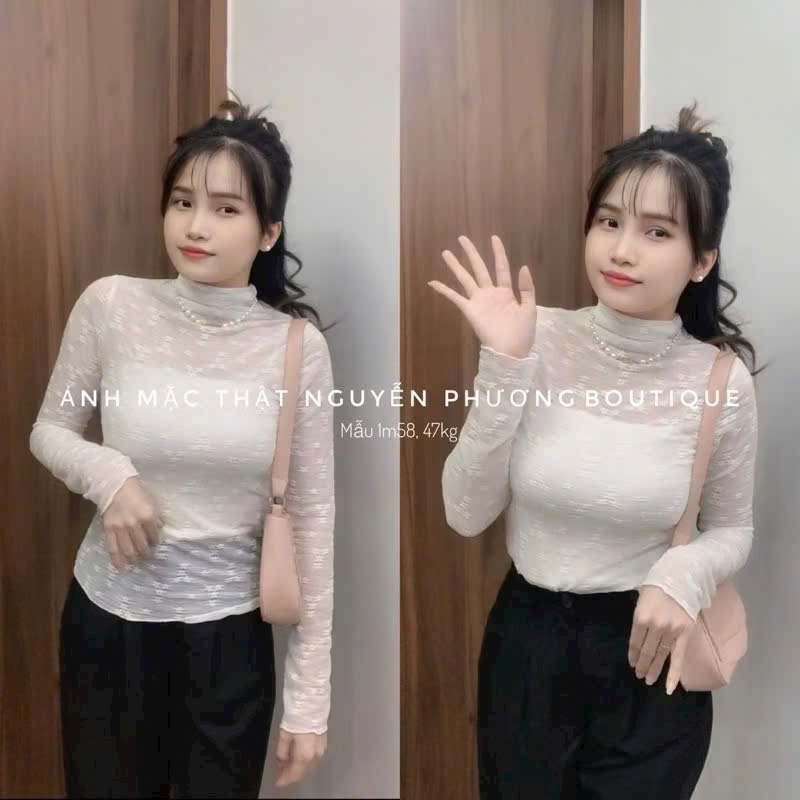 ÁO REN 2 MÀU ĐEN TRẮNG NỮ THU ĐÔNG