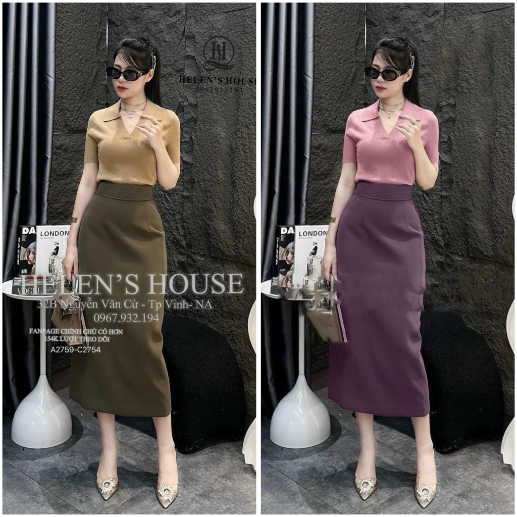 SET CHÂN VÁY LI EO MIXX ÁO DÍP CỔ V NỮ