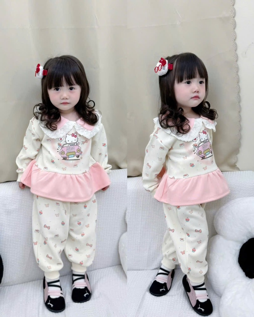 BỘ NỈ 2 DA HELLOKITTY BÉ GÁI