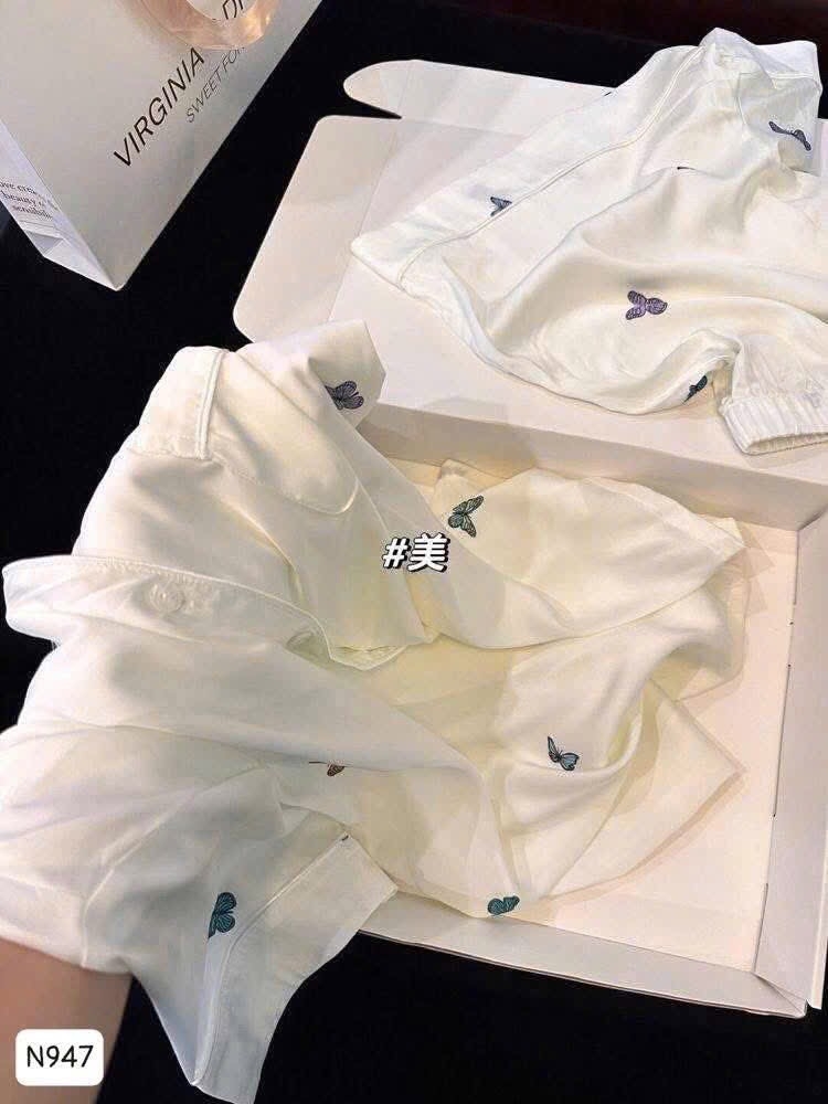 SET BỘ CỘC PIJAMA LỤA HOẠ TIẾT BƯỚM NỮ