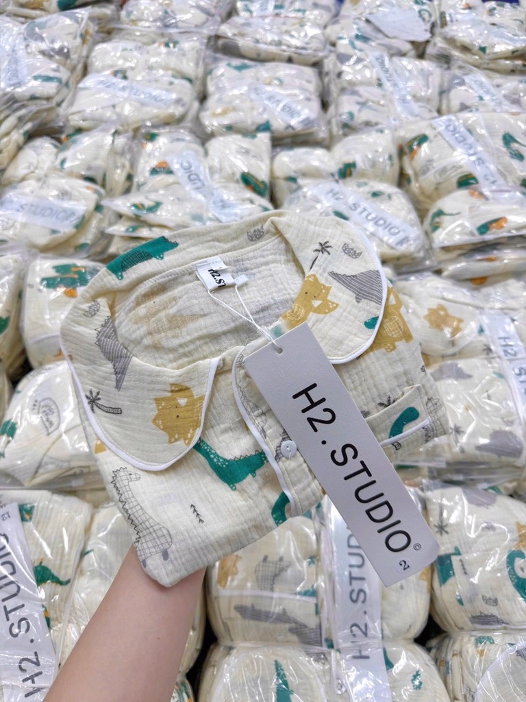 SET BỘ XÔ MUSLIN HOẠ TIẾT KHỦNG LONG BÉ TRAI