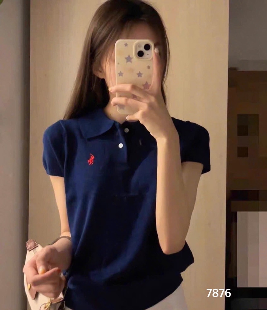 ÁO LEN CỔ POLO THÊU NGỰA MÀU XANH THAN NỮ SẴN