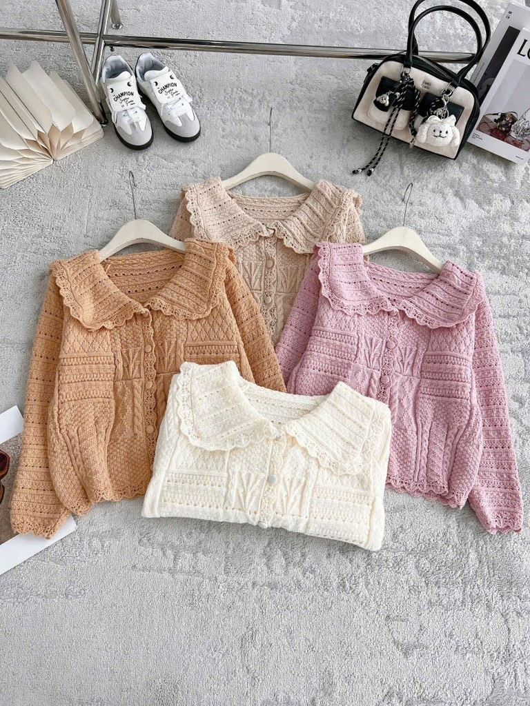 ÁO LEN REN CỔ SEN 4 MÀU NỮ THU ĐÔNG SẴN