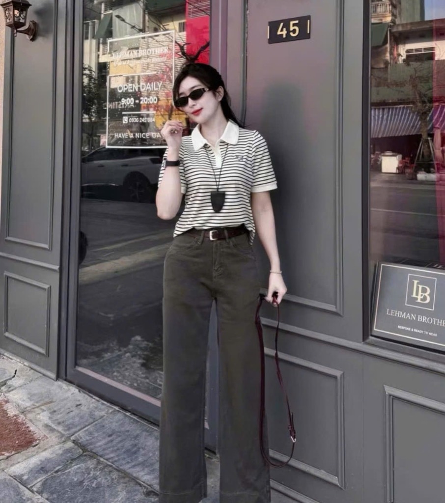 ÁO POLO LASCOTE KẺ PHỐI CỔ NỮ