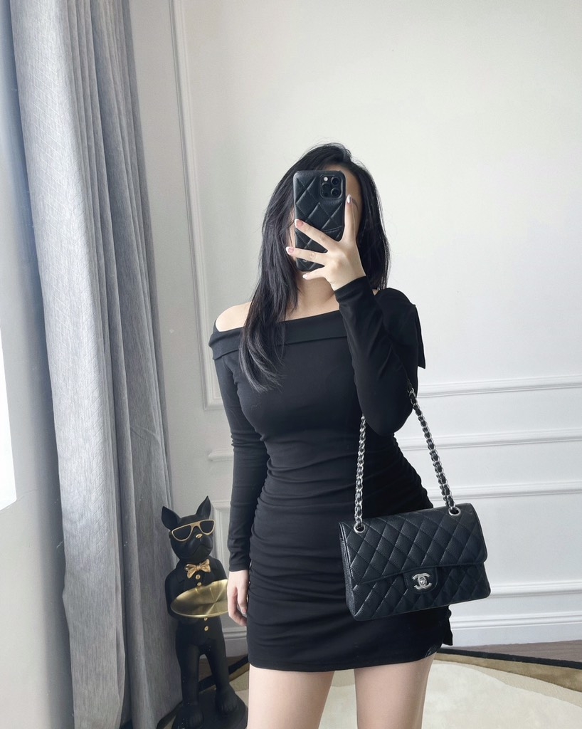 VÁY ZIP TRỄ VAI DÀI TAY VẠT CHÉO(xả 79k)