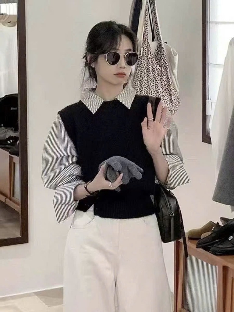 ÁO LEN PHỐI SƠ MI 5 MÀU NỮ THU ĐÔNG