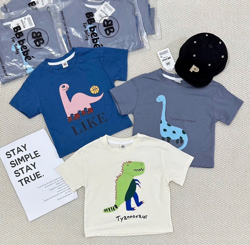 SET 3 ÁO KHỦNG LONG CỘC TAY BÉ TRAI