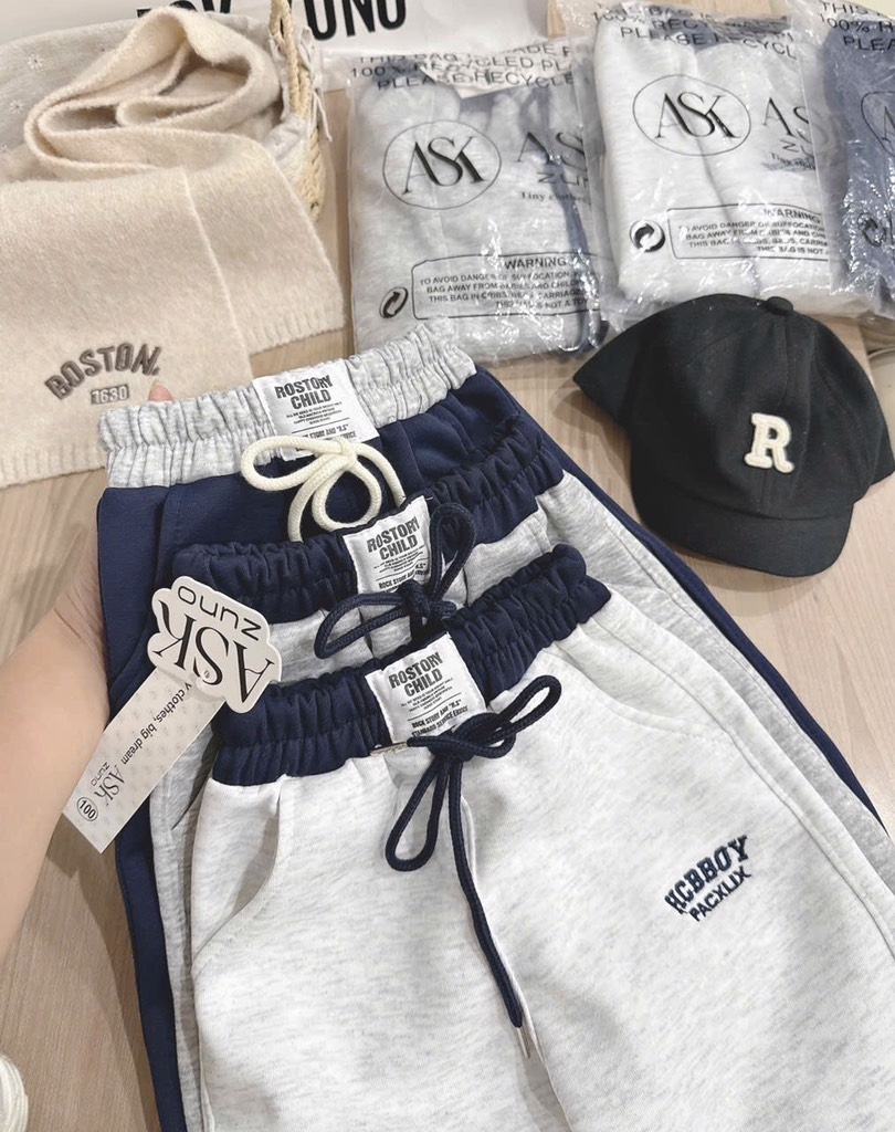 SET 3 QUẦN DÀI NỈ 2 DA TONE TRẮNG XÁM THAN BÉ TRAI