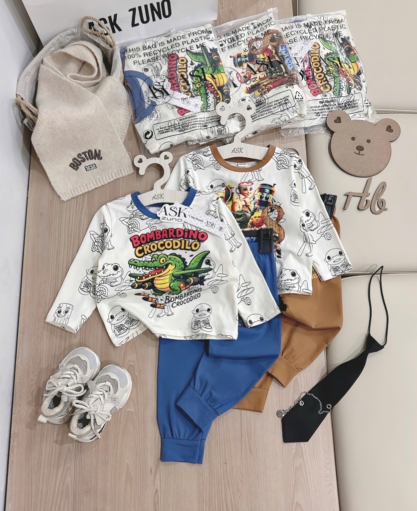 SET 2 BỘ DÀI CÁ SẤU QUẦN DƯƠNG NÂU BÉ TRAI SẴN