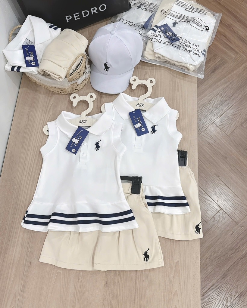 SET POLO THÊU NGỰA KÈM MŨ BÉ GÁI( xả 59k)