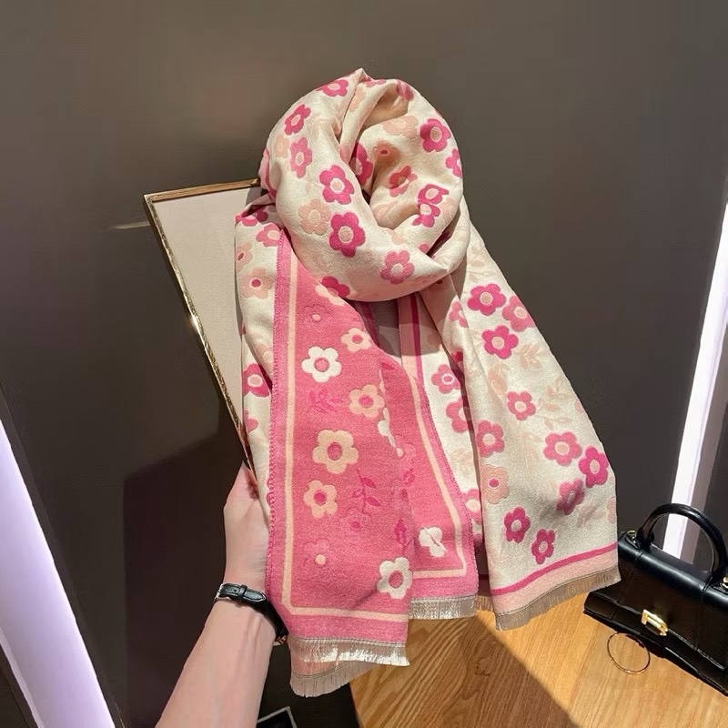 KHĂN MŨ - KHĂN CHOÀNG HOA ANH ĐÀO HỒNG NỮ THU ĐÔNG