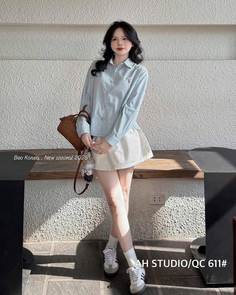 ÁO SƠ MI KẺ THÊU NGỰA DÀI TAY NỮ (SALE 69k)