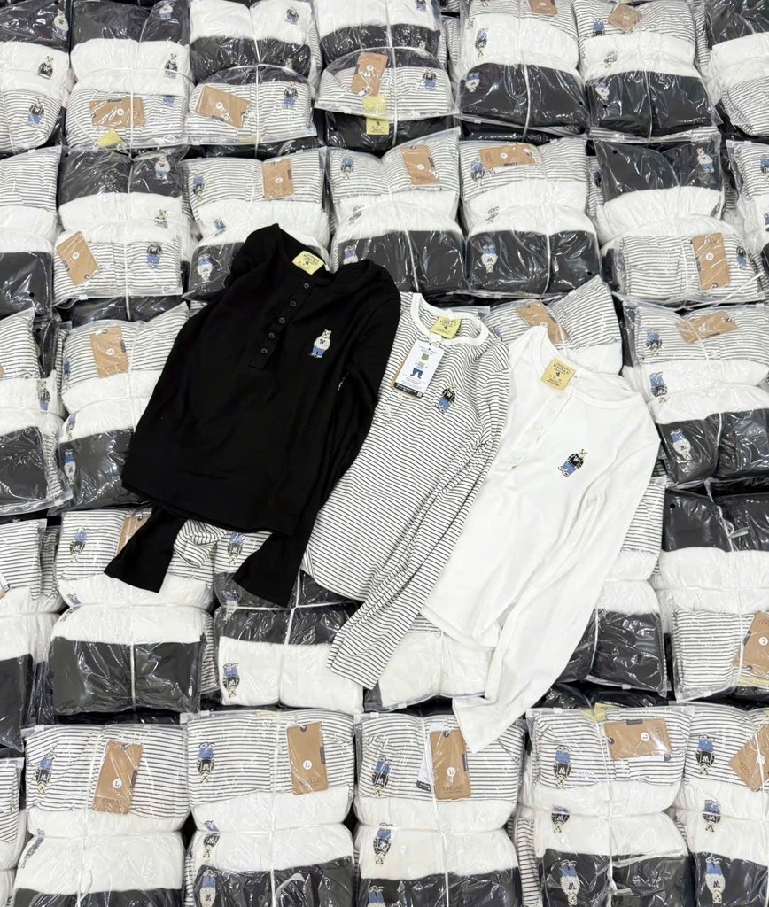 COMBO 3 ÁO THUN ZIP THÊU GẤU DÀI TAY NỮ THU ĐÔNG