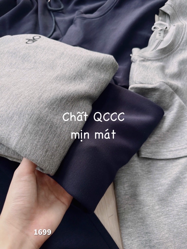 SET THÊU ALO QUẦN SUÔNG TONE 2 MÀU GHI XÁM NỮ SẴN