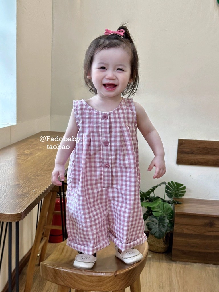 VÁY YẾM KẺ CARO HỒNG TÍM CHO BÉ GÁI ( XẢ 45k)