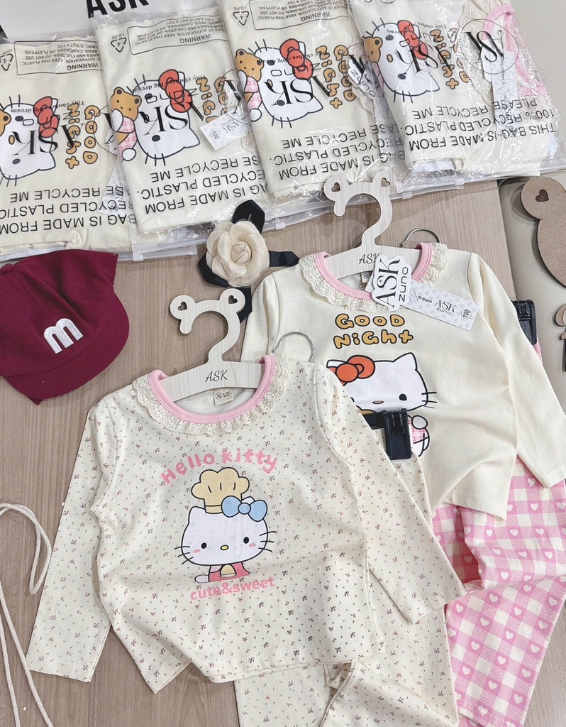 SET 2 BỘ DÀI MÈO HELLO KITTY TONE BE BÉ GÁI SẴN (SALE 99k)
