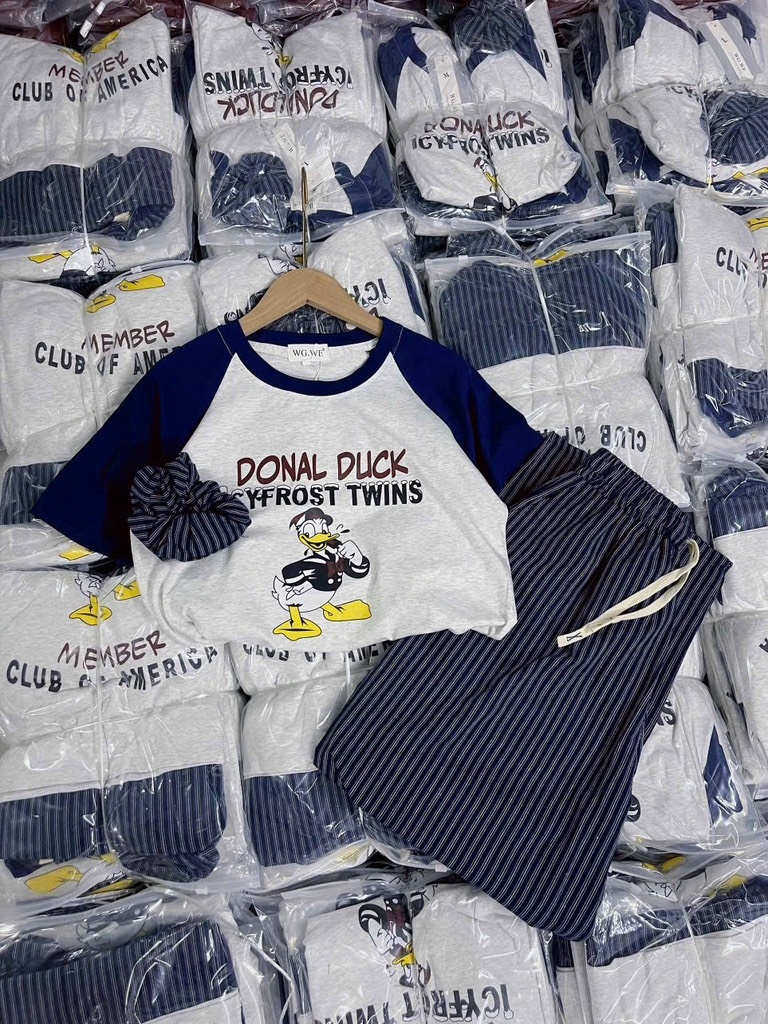 SET ÁO VỊT QUẦN KẺ XANH KÈM CHUN TÓC NỮ