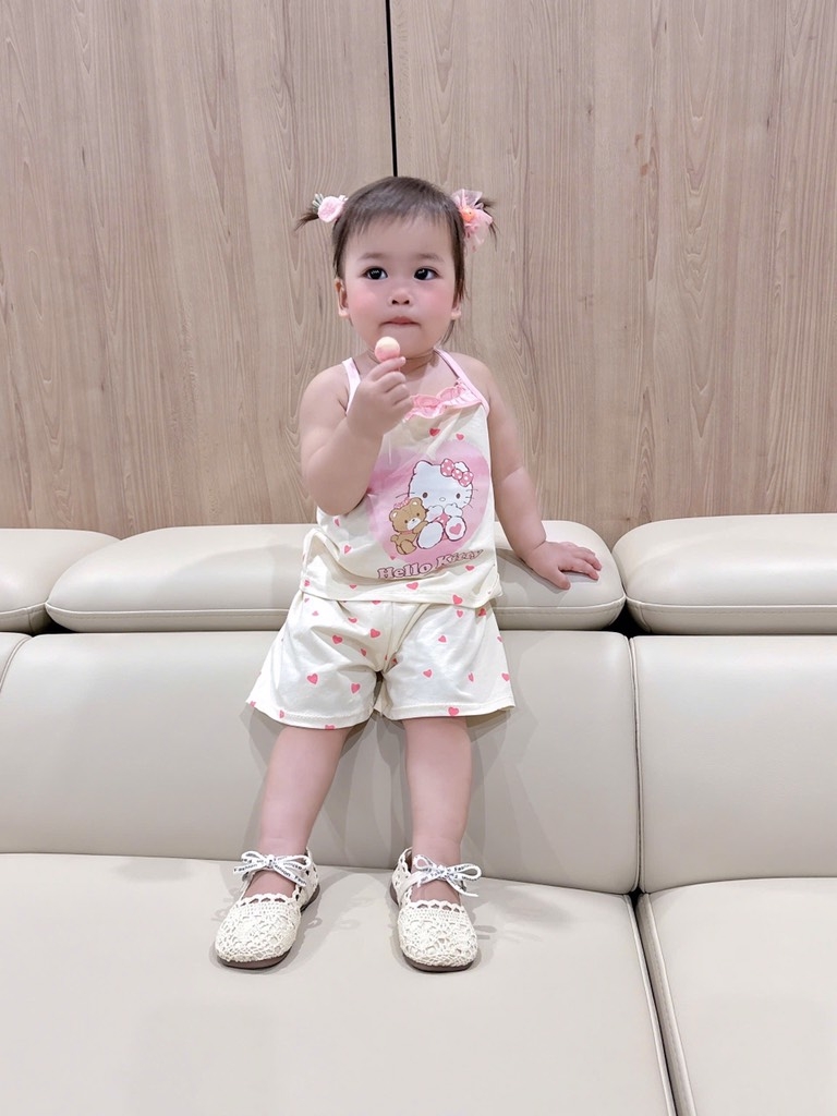 SET 2 BỘ COTTON 2 DÂY CỔ BÈO KITTY TONE BE HỒNG BÉ GÁI(XẢ 79k)