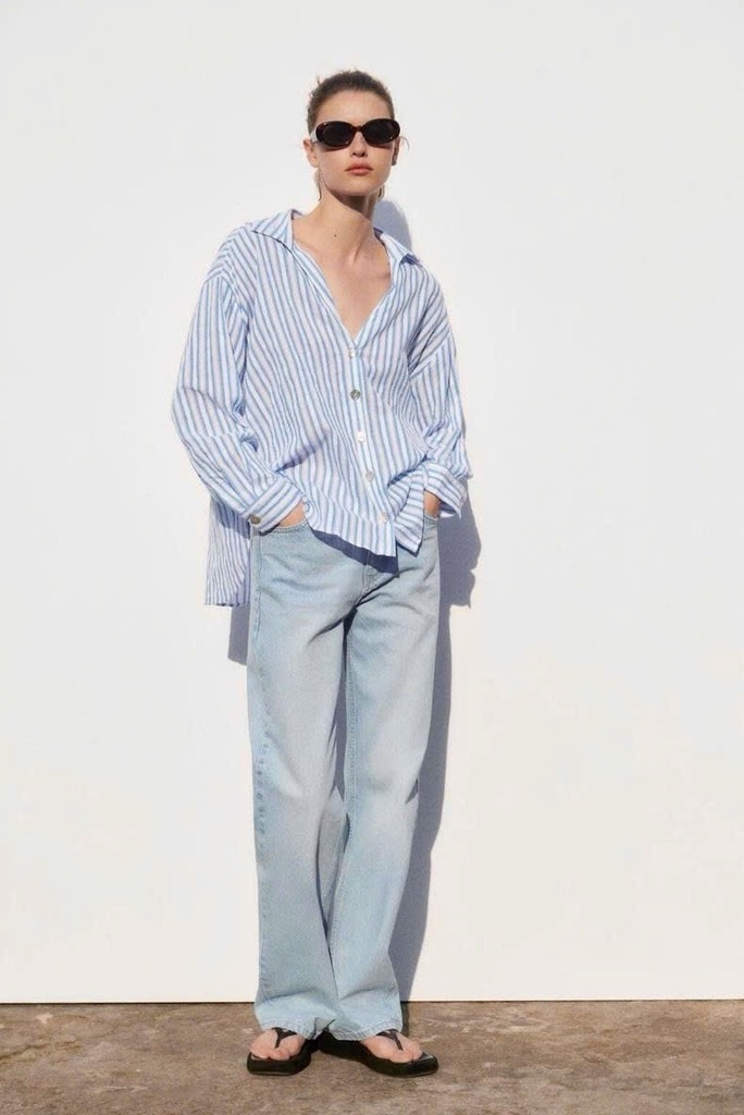 ÁO KẺ ZARA CỔ V VẠT BẦU NỮ