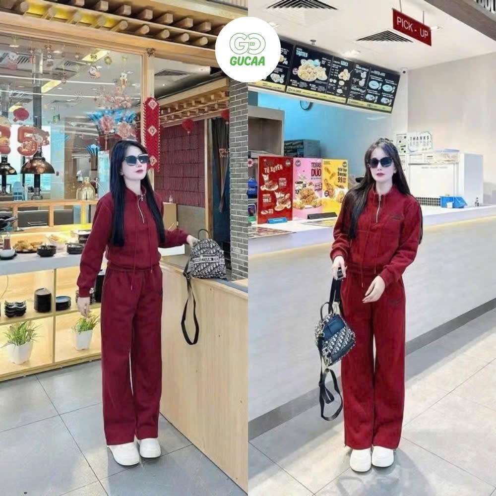 SET NỈ 2 DA ĐỎ CỔ KÉO KHOÁ NỮ THU ĐÔNG